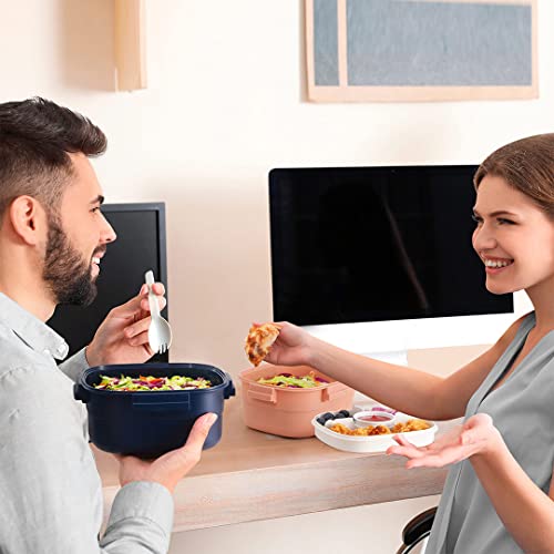 Caperci Superior Salad Container For Lunch To Go - Large 55-Oz Salad Bowl Lunch Box Container With 4-Compartment Bento-Style Tray, 3-Oz Sauce Container, Reusable Spork & Bpa-Free (Navy Blue) #TOP7