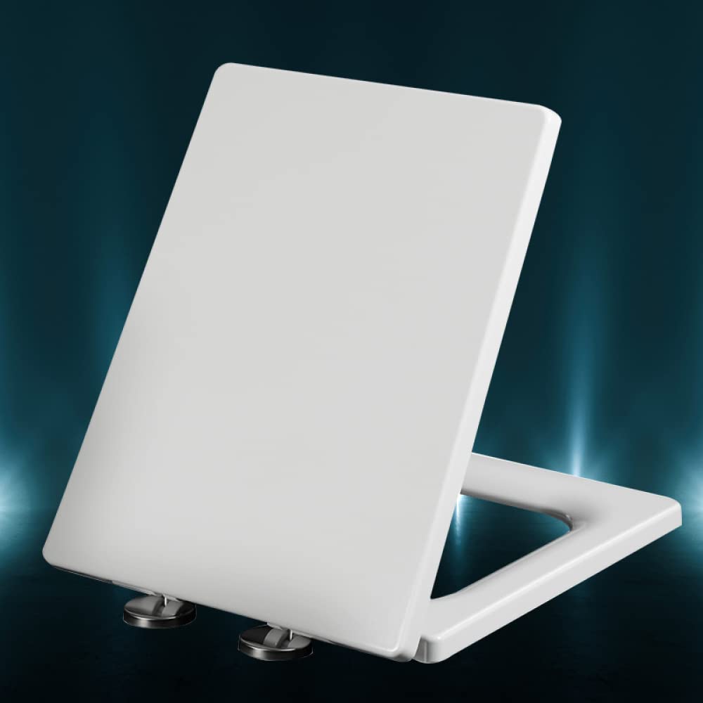 Nviusdsj Wit Toilet Seats, Anti Bacterial Toilet Lid Square Shape Loo Seat, H Non-Slip Bumpers,~(40~45Cm*34.5Cm)