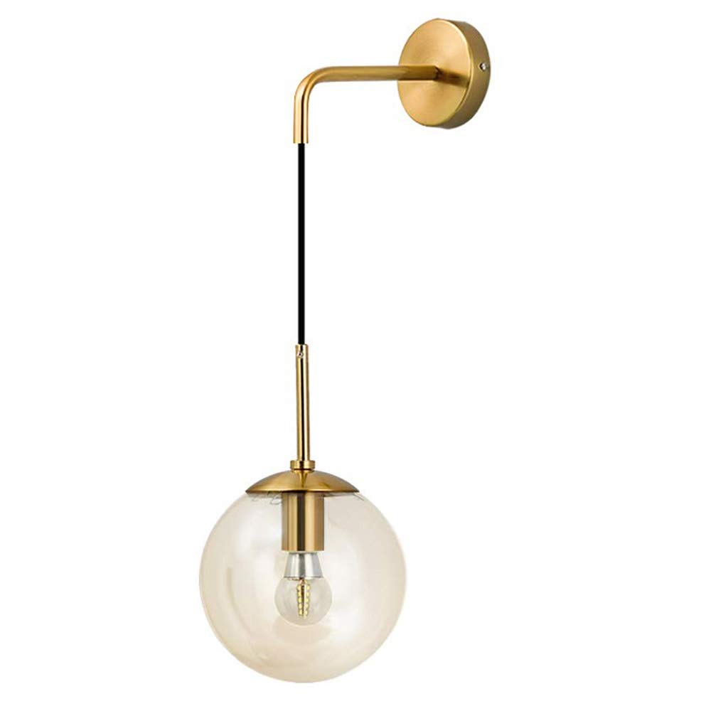 HPTHLY Wall Mounted Light Wall Light 1 Light Vintage Wall Sconce With 5.9" Globe Glass Shade In Satin Brass Colour, Bedroom Bedside Lighting Suitable For Liv(Amber Glass)