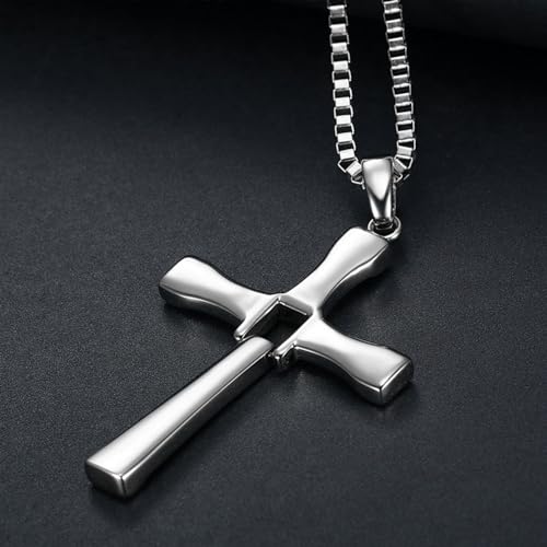Cross Necklace for Men, Cross Pendant Necklace Stainless Steel Chains Sterling Silver Necklace Men's Cross Chain Jewelry Link Chain for Boys Fast and Furious3