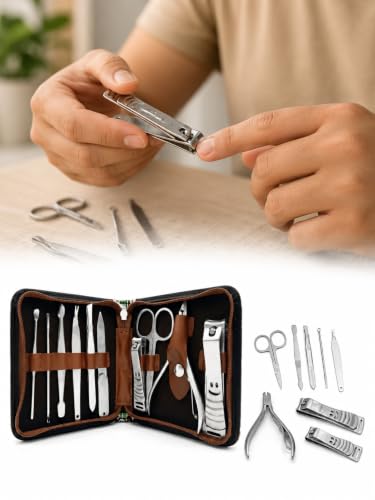 Kit Manicure e Pedicure em Aço Inox, 10 Peças, com Estojo Compacto Portátil, para Uso Doméstico e Profissional