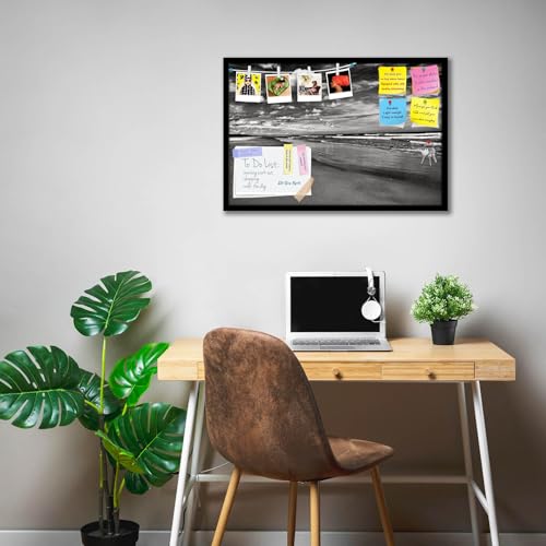 Image of ArtzFolio Sea, Air, & Land Monochrome Contrast | Bulletin Board Notice Pin Board | Vision Soft Board Combo with Thumb Push Pins & Sticky Notes | Black Frame | 30 x 20 inch (76 x 51 cms)