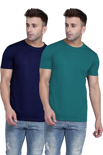 Image of TQH Men Dri Fit Polyester Half Sleeve Round Neck Multicolor t Shirts - Combo Set of 2