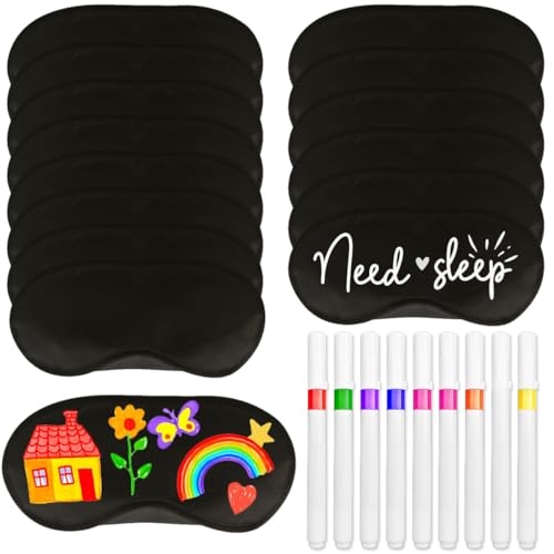 14ピース アイマスク スリープ 昇華カバー ファブリックマーカーペン8本付き シェード目隠しアイマスク 睡眠 旅行 ゲーム お泊まり パーティー用品 (ブラック)