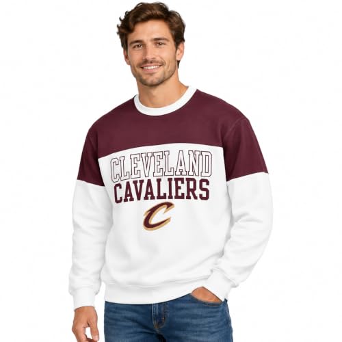 Blue 84 Cleveland Cavaliers NBA Officially Licensed Contrast Yoke Crewneck Sweatshirt, XX-Large White