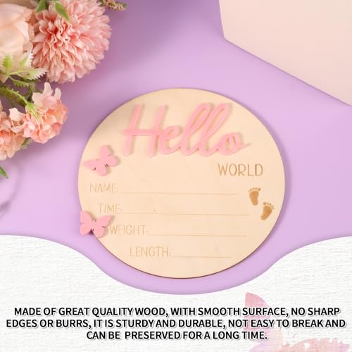 Lyreh Baby Ankündigungstafel, Holz Hello World Willkommensschild Neugeborene Namensschild für Baby Jungen Mädchen Fotoprops für Krankenhaus Kinderzimmer Zuhause