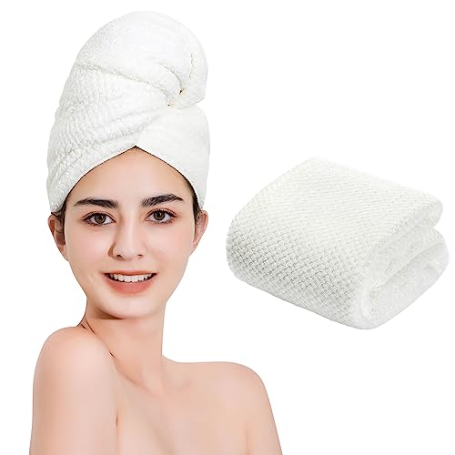 Image of Microfiber Hair Towel Quick Dry Hair Towel Hair Drying Towels Suitable for All Kinds of Hair Ultra Absorbent Long and Thick Hair 20X40inch White (1pcs)