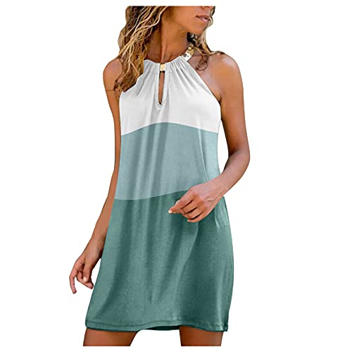 FABIURT Womens Summer Dresses,Women's Casual Summer Halter Neck Sleeveless Boho Beach Mini Dress Sundress Plus Size Maxi Dresses Summer