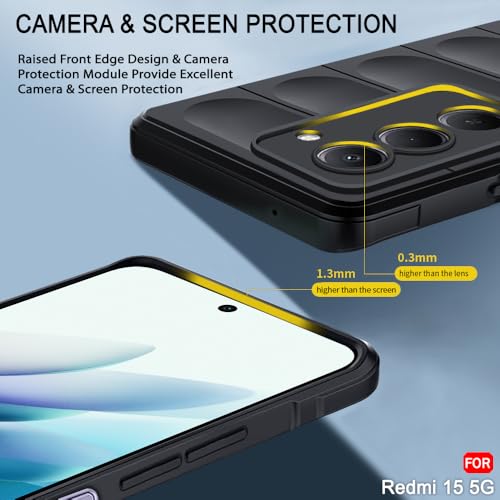 Image of TheGiftKart Liquid Silicon Back Cover Case for Mi Redmi 15 5G | ShockProof Military Grade Protection | Micro-Fibre Cloth On Inner Side | Built-in Anti-Slip Grip Back Cover for Redmi 15 5G (TPU, Black)