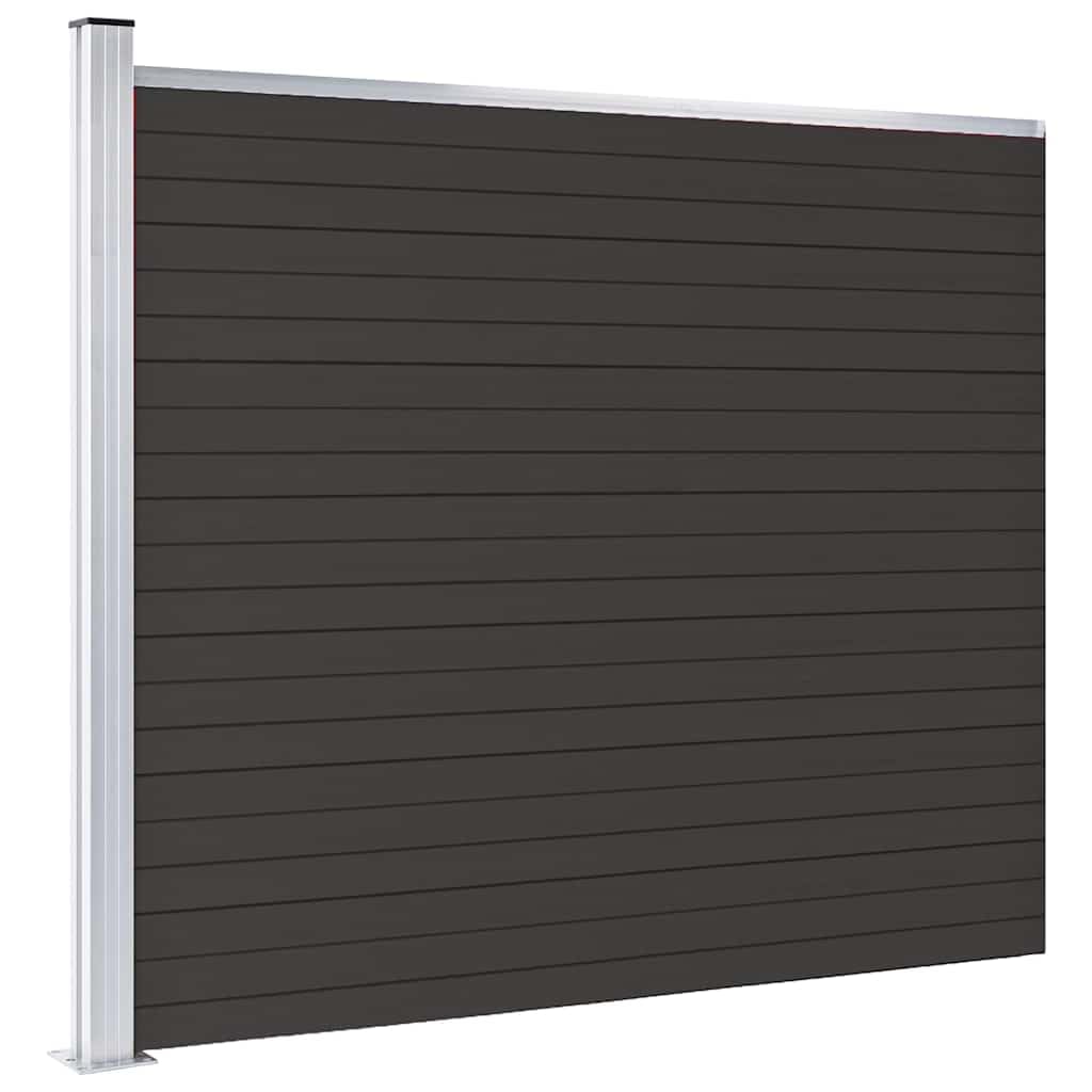 WPC Fence Panel 175x146 cm Black Privacy Garden Barrier Wood Plastic Composite Residential Fence Slat Board Assembly Required Rot Rust Resistant Fencing Kit