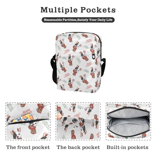 Christmas Cute French Bulldog Small Crossbody Bag for Men Women Mini Messenger Bag Shoulder Handbag With Adjustable Straps2