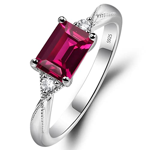 LUO 925 Sterling Silver Emerald Cut 7X5 MM Gemstone Ring East Wes...