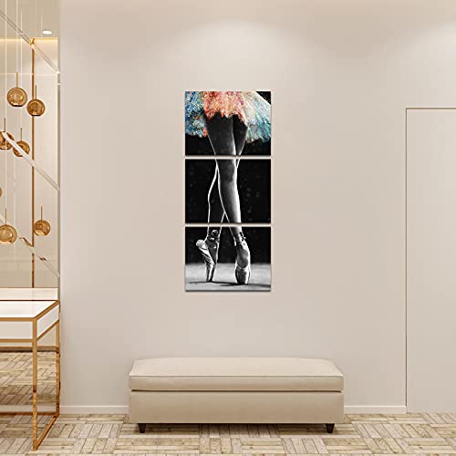 Apicoture Ballerina Wall Art Black And White Ballet Dance Girl Artwok Painting Prints For Girls Bedroom Dancing Room Wall Framed 12"X16"X3 Panels #TOP1