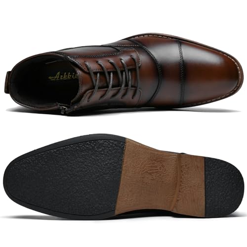 Image of Arkbird Men's Dress Boots Genuine Leather Cap Toe Ankle Boot with Side Zipper for Casual Business Formal Wear
