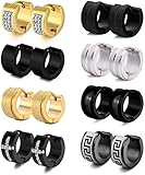 RIOSO 8Pairs Hoop Earrings for Men Stainless Steel Black Silver Gold Wide Men's Hoop Earring