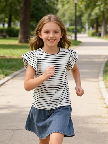 Image of Girls' Summer Shirts Cute Tops Ruffle Sleeve Crew Neck Casual Tees