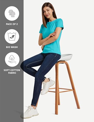 Image of Amazon Brand - Symbol Women Cotton Stretch Regular Fit Round Neck Half Sleeve T-Shirt (Available in Plus Sizes)