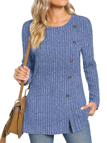 TAOHUADAO Maglione da donna a maniche lunghe, girocollo, tunica top