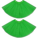 2 Packs Tutu Skirt Elastic Lady Teen Adult Tulle Tutu Skirt Short Ladies 80's Tutu 3/4 Layered Tulle Tutu Skirt (Green, 3 Layer)