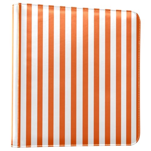 Álbum de Fotos Adhesivo DIY Scrapbook Album con Cubierta de Cuero PU, Rayas Naranja y Blanco, Anillero de 3 Aros, 40 Páginas 8x10 para Recuerdos