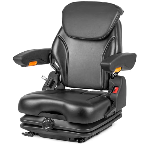 Universal Suspension Tractor Seat,Zero Turn Mower Seat With Adjustable Angle Back, Armrests,Micro Switch And Seatbelt, Heavy Duty Seat For Skid Steer Excavator Harvester Telehandler