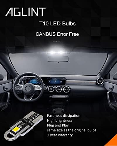 AGLINT T10 LED Bulb CANBUS Error Free W5W 501 194 2825 168 Wedge 12V Replacement Bulbs for Car Interior Dome Map Door Trunk Side Marker Courtesy Number Plate Lights 6000K Xenon White (4)
