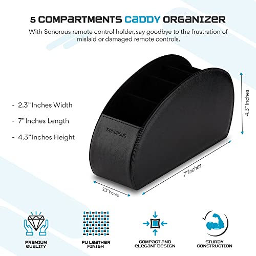 Sonorous Tv Remote Control Holder - Pu Leather Remote Caddy Organizer With 5 Compartments For Tv Controller, Dvd, Media Accessory & Office Supplies Storage - Minimalist Tv Controller Holder - Black #TOP2