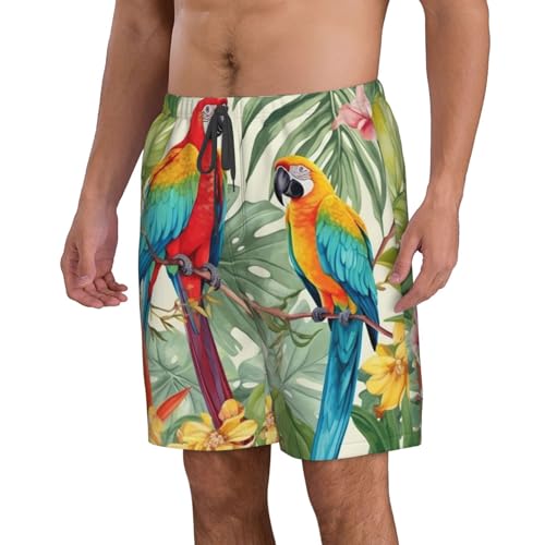 Tropical Plants and Parrots Men's Swim Trunks Quick Dry Board Shorts with Pockets Drawstring Beach Shorts Bathing Suit2