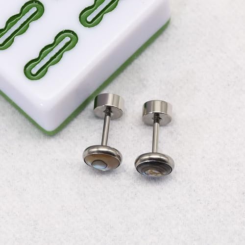 BLISI Black Onyx Pure Titanium Stud Earrings 4mm 5mm Natural Stone Women Earrings Hypoallergenic Gemstone Earring for Sensitive Ears 20G (Abalone, 4mm) by BLISI - Image 7