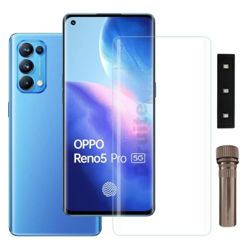 Image of Diruite UV Tempered Glass for Oppo Reno 5 Pro - Premium 9H Hardness, Full Edge-to-Edge Coverage, Crystal HD Clarity, UV Glue with Easy Installation Kit (Pack of 1)