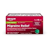 Amazon Basic Care Migraine Relief Geltabs to Alleviate Migraine Symptoms, Acetaminophen, Aspirin (NSAID) and Caffeine, 80 Count
