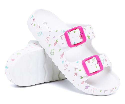Image of INMINPIN Boys Girls Double Buckle Slide Sandals Comfort Beach Pool Shower Slippers Adjustable Indoor Outdoor Little Kid /Big Kid