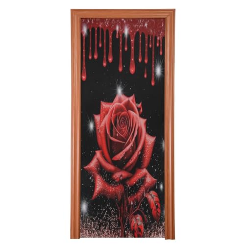 FLildon Red Rose Flower Valentine's Day Door Cover Decoration, Party Accessory Porch Decor for Festive Ornament Room Door Covers 36 x 98 Inch