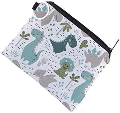Dabixx Unisex Cartoon Dinosaur Pattern Coin Card Key Ring Wallet Pouch Mini Purse Zipper Small Change Bag