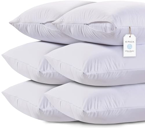 white classic pillow cases queen size set of 6-20 x 30 ultra-soft queen pillow protectors with zipper, 200 thread count, envelope closure