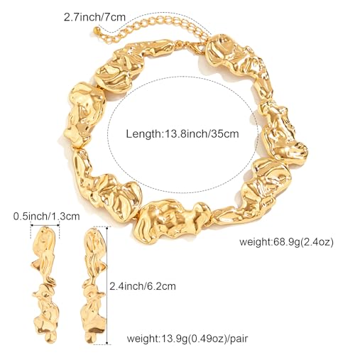 KOLODOGO Gold Irregular Lava Choker Necklace and Earrings Set Chunky Statement Necklace Punk Jewelry Set Gold Chain Pendant Necklace for Women4