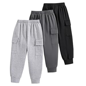 Nivne Tco Pantalones casuales para niños, pantalones suaves de color sólido, paquete de 3 unidades de pantalones deportivos (3-7 años)