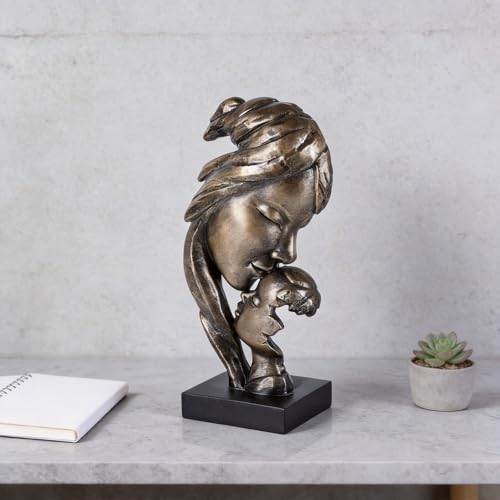 Estatua Abstracta Madre Besando a Hijo en Resina Bronce miniatura 2
