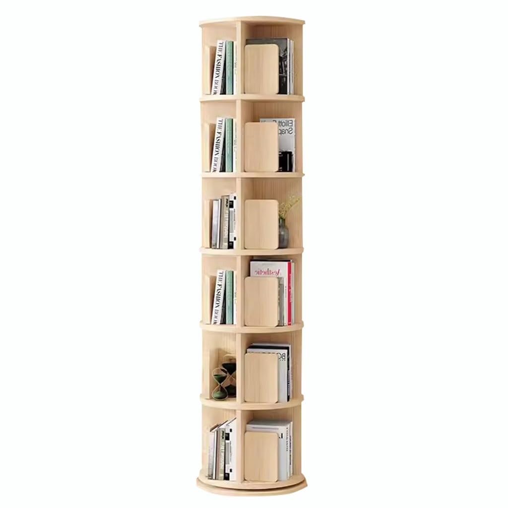 Regał na książki z litego drewna obracany o 360° z 6 poziomami, do domowego biura, organizacji otwartej biblioteki, regał obrotowy dla wydajnego przechowywania (46 x 190)