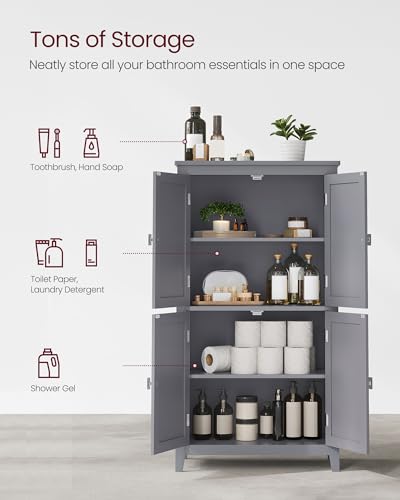 Image of VASAGLE Floor Storage Cabinet, Freestanding Unit, 4 Doors | Adjustable Shelves, 11.8 x 23.6 x 43.3 Inches, for Entryway, Bathroom, Dove Gray, UBBC552P36