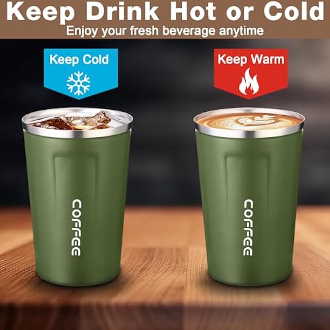 6 Pack Travel Coffee Mugs 12oz Double Wall Insulated Coffee Cups Bulk with Lid Vacuum Stainless Steel Leak Proof Reusable Portable Tumblers for Cold and Hot Drinks(Black, Blue, Green)