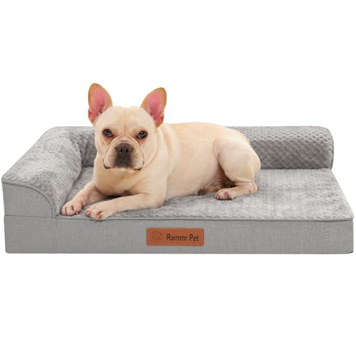 Orthopedic Dog Bed for Small and Medium Dogs, Memory Foam Pet Bed with Washable Removable Cover, Nonskid Bottom, Waterproof, for Indoor, Outdoor, Crate & Car Use, 30x20x6 Inches, Light Grey