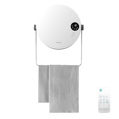 Cecotec Porte-serviettes Chauffant Céramique Mural ReadyWarm 2000 Round. 2000W, 2 Niveaux, LED, Touch Control, Télécommande, Minuterie, IP22, Design...