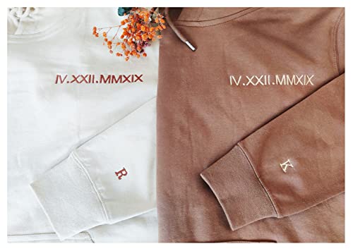 Custom Embroidered Roman Numeral Date Hoodie/Couples Hoodies Special Day Date/Initials on Sleeve/Wedding Day Anniversary Birthday Valentines Day Couples Gift4