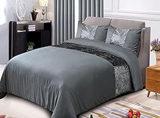 ROOEE Crushed Velvet Panel Duvet Cover with Pillowcase Bedding Set. [ Colour Champagne-Gold Size King ]