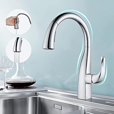 ARCORA Gooseneck Tap, 360° Rotating Kitchen Tap with Pull-Out Shower, Kitchen Sink Mixer Tap 2 Jet Modes, Adjustable Hot and Cold Tap in Stainless Steel Elegant Chrome Cover
