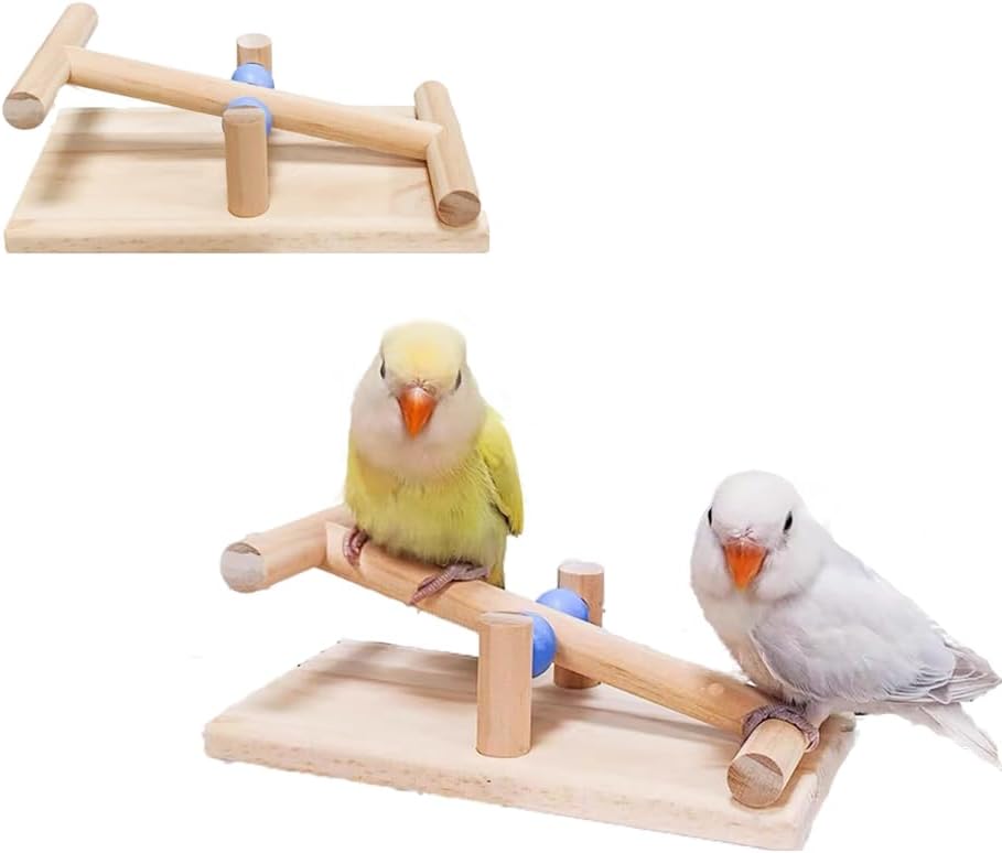 Seesaw for Birds Wooden Balance Toy for Cockatiels Lovebirds Parakeets Tabletop Bird Play Exercise Training Tool Anxiety Relief Bird Accessories Toys