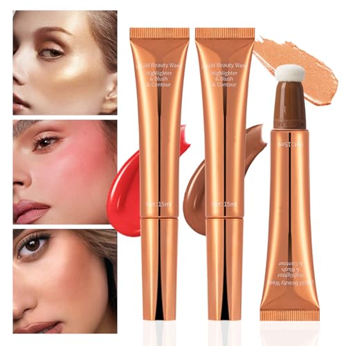 Juego De Rubor Líquido - Maquillaje Líquido Con Acabado Natural | Bronceador Alta Pigmentación 3 Piezas, Maquillaje Facial Ligero Resistente A Manchas, Color Mezclable - imagen 8