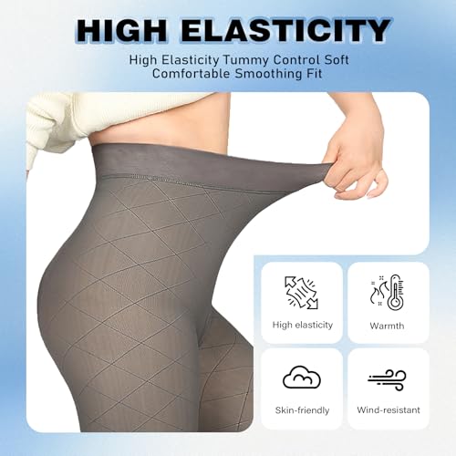 Image of X-CHENG 2 Pairs Fleece Lined Tights Women-Thermal Pantyhose leggings Women,Fake Translucent Skin Colored Tights for Winter