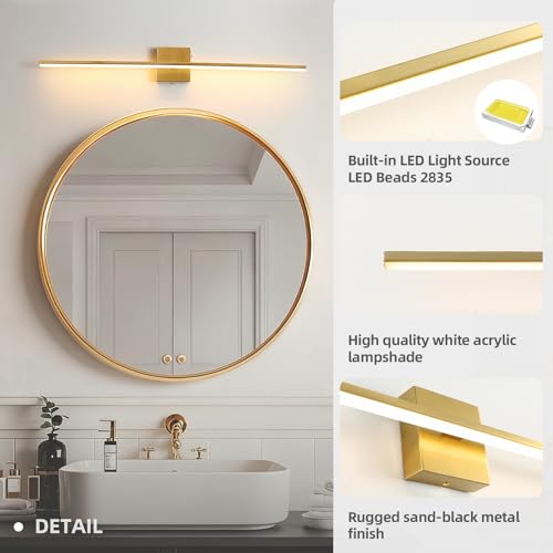 Image of Modern Bathroom Vanity Light 32 Inch, 20W Brushed Brass Bathroom Light Fixture Over Mirror, Dimmable 5CCT LED Wall Sconce Lighting for Restro
